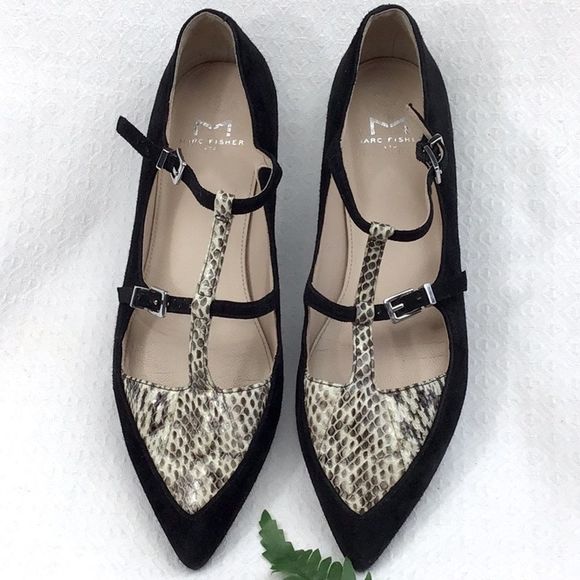 Marc Fisher Black Suede Snakeskin Flats - Picture 4 of 11